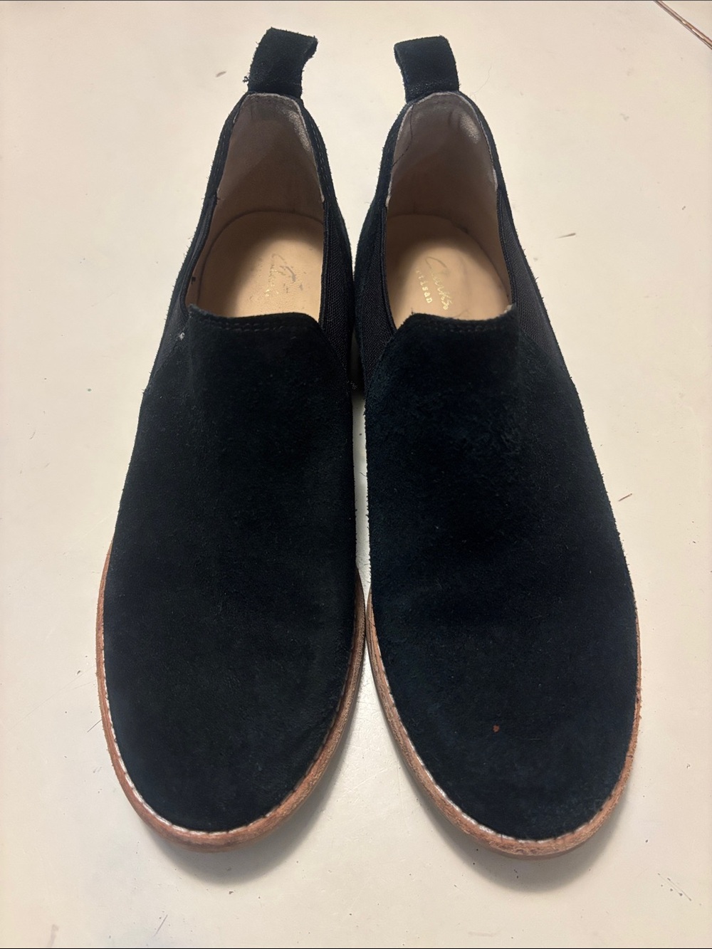 Clarks Artisan Black Suede Ankle Boots, Size 6